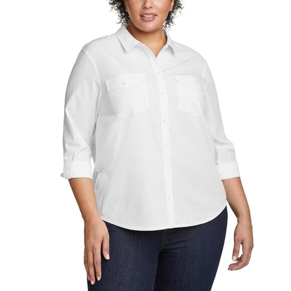 NWT Eddie Bauer Women's Moisture Wicking UPF 50+ Departure Top Bottom Down Shirt - Picture 4 of 7